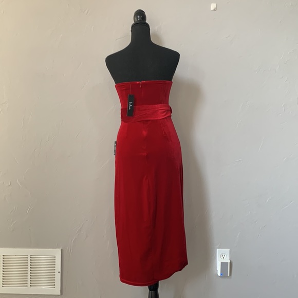 Lulu's Belted Velvet Red Dress - Picture 3 of 6